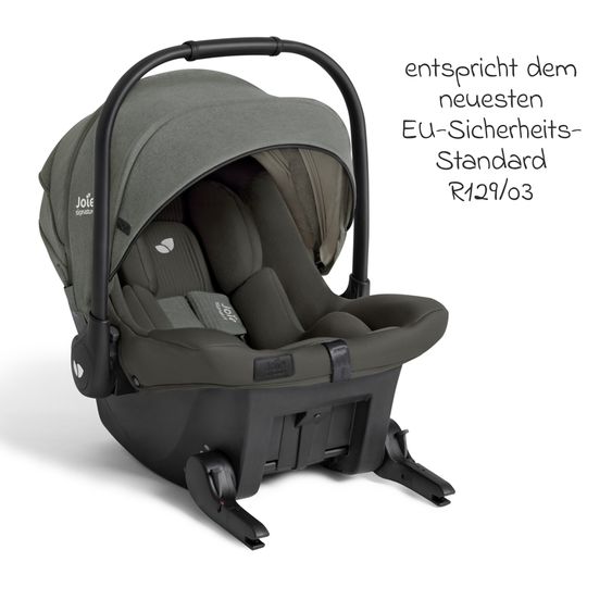 Joie Signature Babyschale Sprint R129 ab Geburt - 13 kg (40 cm -75 cm) inkl. Sitzverkleinerer, Sonnenverdeck & Isofix-Konnektoren - Signature - Evergreen