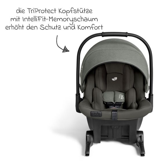 Joie Signature Babyschale Sprint R129 ab Geburt - 13 kg (40 cm -75 cm) inkl. Sitzverkleinerer, Sonnenverdeck & Isofix-Konnektoren - Signature - Evergreen