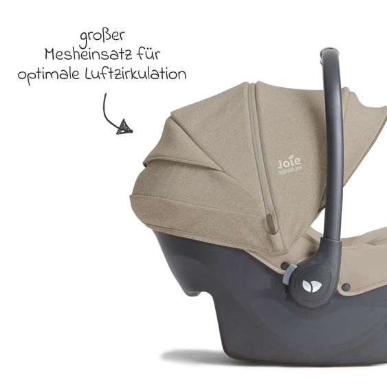 Joie Signature Babyschale Sprint R129 ab Geburt - 13 kg (40 cm -75 cm) inkl. Sitzverkleinerer, Sonnenverdeck & Isofix-Konnektoren - Signature - Sandstone