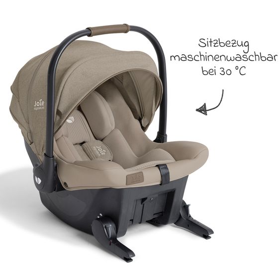 Joie Signature Babyschale Sprint R129 ab Geburt - 13 kg (40 cm -75 cm) inkl. Sitzverkleinerer, Sonnenverdeck & Isofix-Konnektoren - Signature - Sandstone