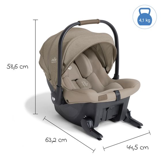 Joie Signature Babyschale Sprint R129 ab Geburt - 13 kg (40 cm -75 cm) inkl. Sitzverkleinerer, Sonnenverdeck & Isofix-Konnektoren - Signature - Sandstone