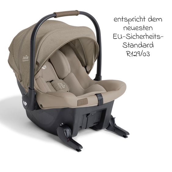 Joie Signature Babyschale Sprint R129 ab Geburt - 13 kg (40 cm -75 cm) inkl. Sitzverkleinerer, Sonnenverdeck & Isofix-Konnektoren - Signature - Sandstone