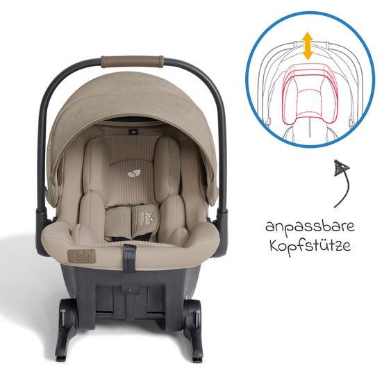 Joie Signature Babyschale Sprint R129 ab Geburt - 13 kg (40 cm -75 cm) inkl. Sitzverkleinerer, Sonnenverdeck & Isofix-Konnektoren - Signature - Sandstone