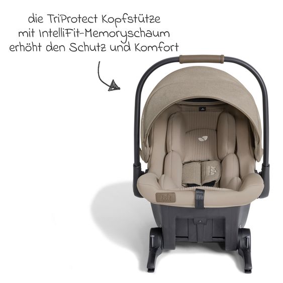 Joie Signature Babyschale Sprint R129 ab Geburt - 13 kg (40 cm -75 cm) inkl. Sitzverkleinerer, Sonnenverdeck & Isofix-Konnektoren - Signature - Sandstone