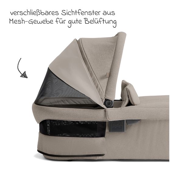 Joie Signature Babywanne Ramble XL für Versiti mit Mesh-Einsatz, Matratze & Regenschutz - Sandstone