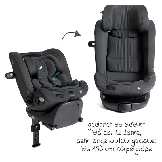 Joie Signature Reboarder-Kindersitz i-Spin XL i-Size 360° drehbar ab Geburt - 12 Jahre (40 cm -150 cm) inkl. Sitzverkleinerer & Isofix-Basis - Signature - Ebony