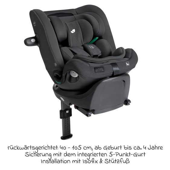 Joie Signature Reboarder-Kindersitz i-Spin XL i-Size 360° drehbar ab Geburt - 12 Jahre (40 cm -150 cm) inkl. Sitzverkleinerer & Isofix-Basis - Signature - Ebony