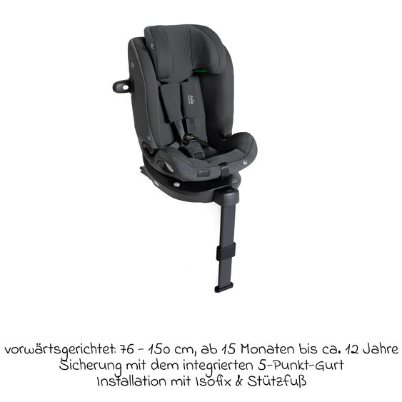 Joie Signature Reboarder-Kindersitz i-Spin XL i-Size 360° drehbar ab Geburt - 12 Jahre (40 cm -150 cm) inkl. Sitzverkleinerer & Isofix-Basis - Signature - Ebony