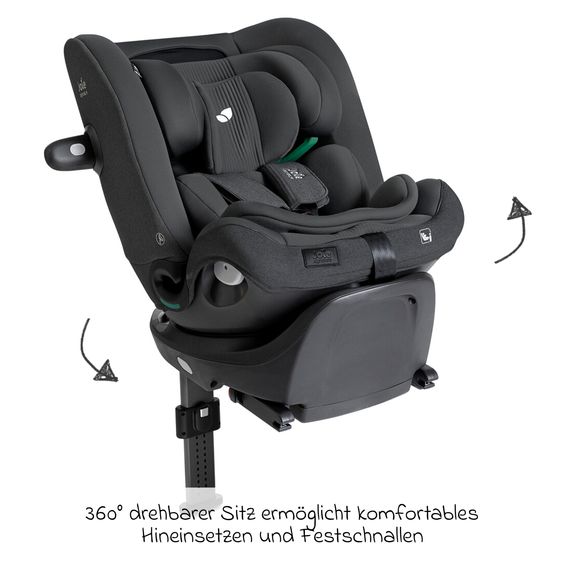 Joie Signature Reboarder-Kindersitz i-Spin XL i-Size 360° drehbar ab Geburt - 12 Jahre (40 cm -150 cm) inkl. Sitzverkleinerer & Isofix-Basis - Signature - Ebony