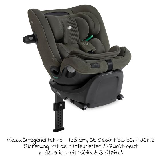 Joie Signature Reboarder-Kindersitz i-Spin XL i-Size 360° drehbar ab Geburt - 12 Jahre (40 cm -150 cm) inkl. Sitzverkleinerer & Isofix-Basis - Signature - Evergreen