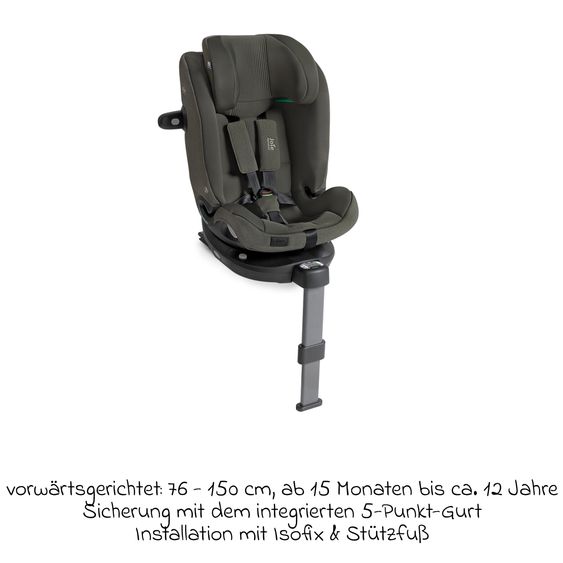 Joie Signature Reboarder-Kindersitz i-Spin XL i-Size 360° drehbar ab Geburt - 12 Jahre (40 cm -150 cm) inkl. Sitzverkleinerer & Isofix-Basis - Signature - Evergreen