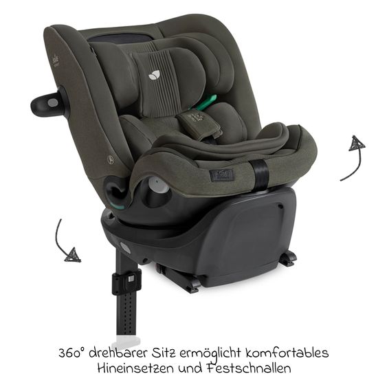 Joie Signature Reboarder-Kindersitz i-Spin XL i-Size 360° drehbar ab Geburt - 12 Jahre (40 cm -150 cm) inkl. Sitzverkleinerer & Isofix-Basis - Signature - Evergreen