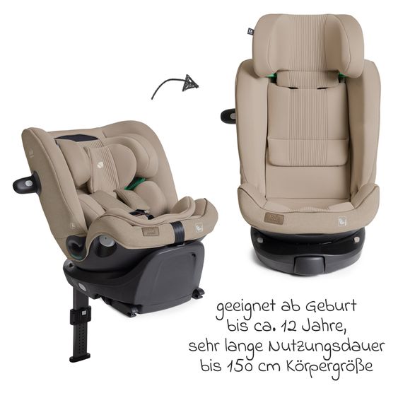 Joie Signature Reboarder-Kindersitz i-Spin XL i-Size 360° drehbar ab Geburt - 12 Jahre (40 cm -150 cm) inkl. Sitzverkleinerer & Isofix-Basis - Signature - Sandstone