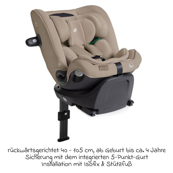 Joie Signature Reboarder-Kindersitz i-Spin XL i-Size 360° drehbar ab Geburt - 12 Jahre (40 cm -150 cm) inkl. Sitzverkleinerer & Isofix-Basis - Signature - Sandstone