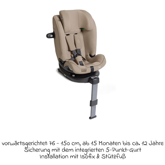 Joie Signature Reboarder-Kindersitz i-Spin XL i-Size 360° drehbar ab Geburt - 12 Jahre (40 cm -150 cm) inkl. Sitzverkleinerer & Isofix-Basis - Signature - Sandstone