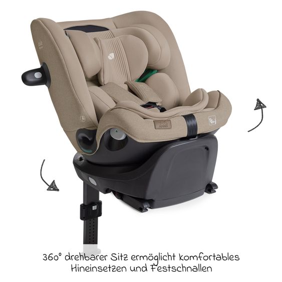 Joie Signature Reboarder-Kindersitz i-Spin XL i-Size 360° drehbar ab Geburt - 12 Jahre (40 cm -150 cm) inkl. Sitzverkleinerer & Isofix-Basis - Signature - Sandstone