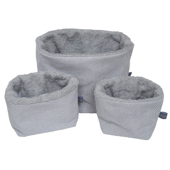 JONALEE. Aufbewahrungskorb / Utensilos 3er Pack - Strickoptik - Frottee - Hellgrau / Creme