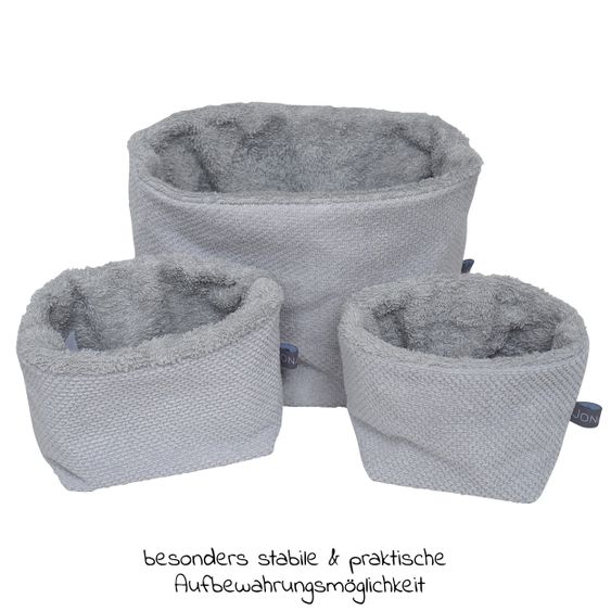 JONALEE. Aufbewahrungskorb / Utensilos 3er Pack - Strickoptik - Frottee - Hellgrau / Creme
