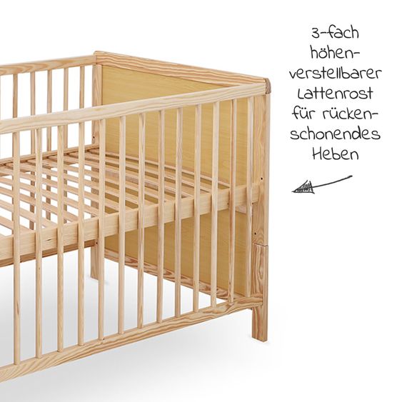 jonka Babybett-Komplett-Set Leni inkl. Bettwäsche, Himmel, Nestchen & Matratze 70 x 140 cm - Spielbär - Natur