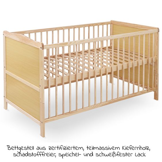 jonka Babybett-Komplett-Set Leni inkl. Bettwäsche, Himmel, Nestchen & Matratze 70 x 140 cm - Spielbär - Natur