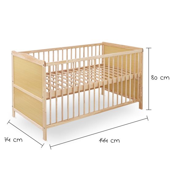 jonka Babybett-Komplett-Set Leni inkl. Bettwäsche, Himmel, Nestchen & Matratze 70 x 140 cm - Spielbär - Natur