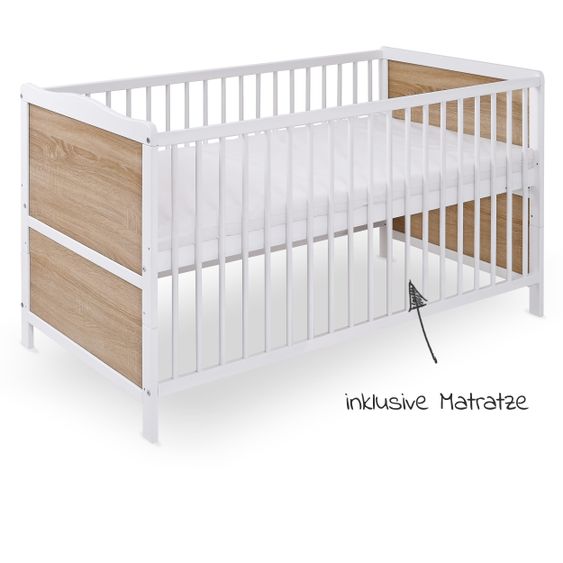 jonka Baby crib complete set Max incl. bedding, canopy, nestle & mattress 70 x 140 cm - Play Party - White Oak