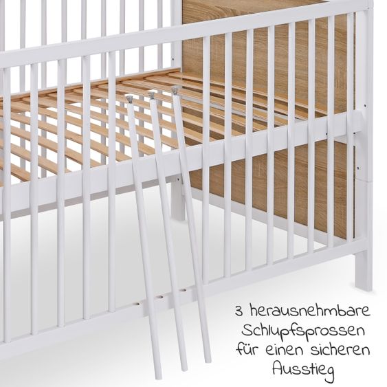 jonka Baby crib complete set Max incl. bedding, canopy, nestle & mattress 70 x 140 cm - Play Party - White Oak