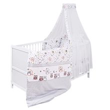 Babybett-Komplett-Set Mona inkl. Bettwäsche, Himmel, Nestchen & Matratze 70 x 140 cm - Eulenpaar - Weiß