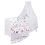 Babybett-Komplett-Set Mona inkl. Bettwäsche, Himmel, Nestchen & Matratze 70 x 140 cm - Eulenpaar - Weiß