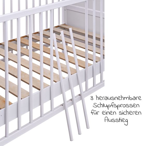 jonka Babybett-Komplett-Set Mona inkl. Bettwäsche, Himmel, Nestchen & Matratze 70 x 140 cm - Eulenpaar - Weiß