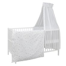 Babybett-Komplett-Set Mona inkl. Bettwäsche, Himmel, Nestchen & Matratze 70 x 140 cm - Sterne - Weiß