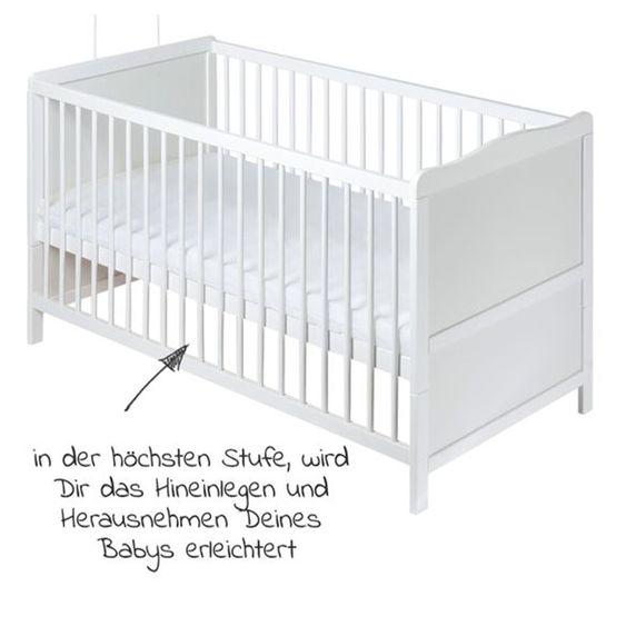 jonka Babybett-Komplett-Set Mona inkl. Bettwäsche, Himmel, Nestchen & Matratze 70 x 140 cm - Sterne - Weiß