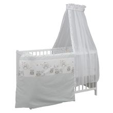 Babybett-Komplett-Set Sina inkl. Bettwäsche, Himmel, Nestchen & Matratze 60 x 120 cm - Eule - Weiß