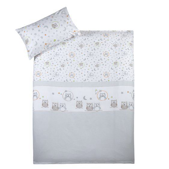 jonka Babybett-Komplett-Set Sina inkl. Bettwäsche, Himmel, Nestchen & Matratze 60 x 120 cm - Eule - Weiß