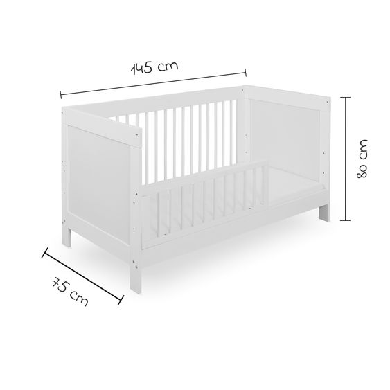 jonka Erwin crib and children's bed with 3 height-adjustable slatted frame and 3 rungs 70 x 140 cm - White