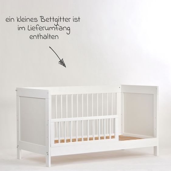 jonka Erwin crib and children's bed with 3 height-adjustable slatted frame and 3 rungs 70 x 140 cm - White