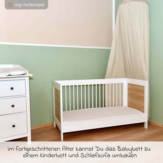 jonka Erwin crib and children's bed with 3 height-adjustable slatted frame and 3 rungs 70 x 140 cm - White