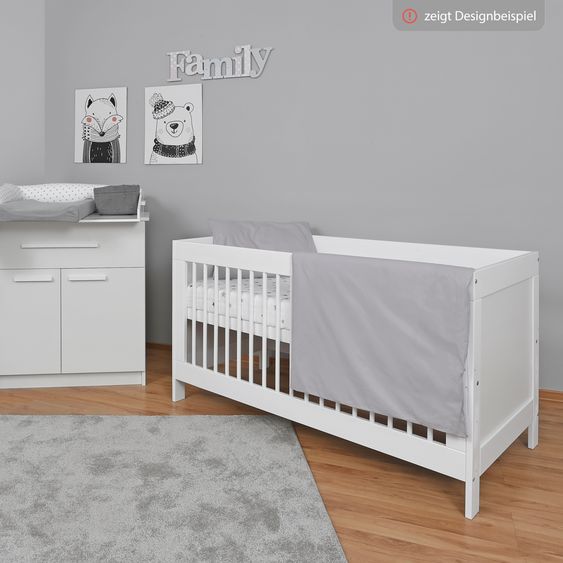 jonka Erwin crib and children's bed with 3 height-adjustable slatted frame and 3 rungs 70 x 140 cm - White