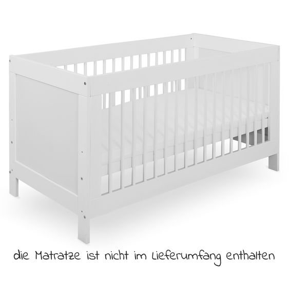 jonka Erwin crib and children's bed with 3 height-adjustable slatted frame and 3 rungs 70 x 140 cm - White