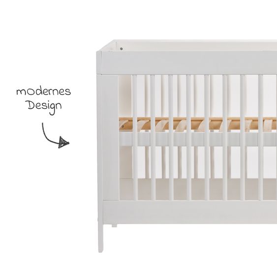 jonka Erwin crib and children's bed with 3 height-adjustable slatted frame and 3 rungs 70 x 140 cm - White