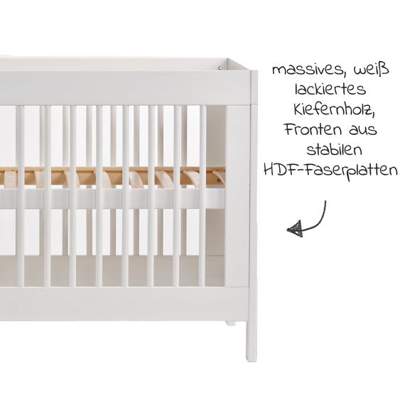 jonka Erwin crib and children's bed with 3 height-adjustable slatted frame and 3 rungs 70 x 140 cm - White