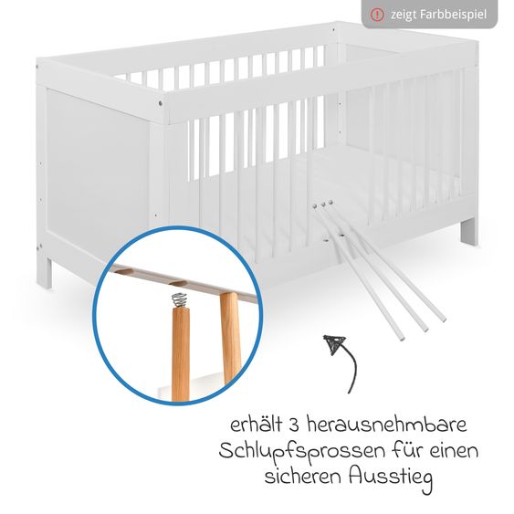 jonka Erwin crib and children's bed with 3 height-adjustable slatted frame and 3 rungs 70 x 140 cm - White