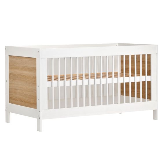 jonka Baby bed and crib Erwin with 3-way height-adjustable slatted frame and 3 rungs 70 x 140 cm - White oak