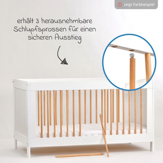 jonka Baby bed and crib Erwin with 3-way height-adjustable slatted frame and 3 rungs 70 x 140 cm - White oak