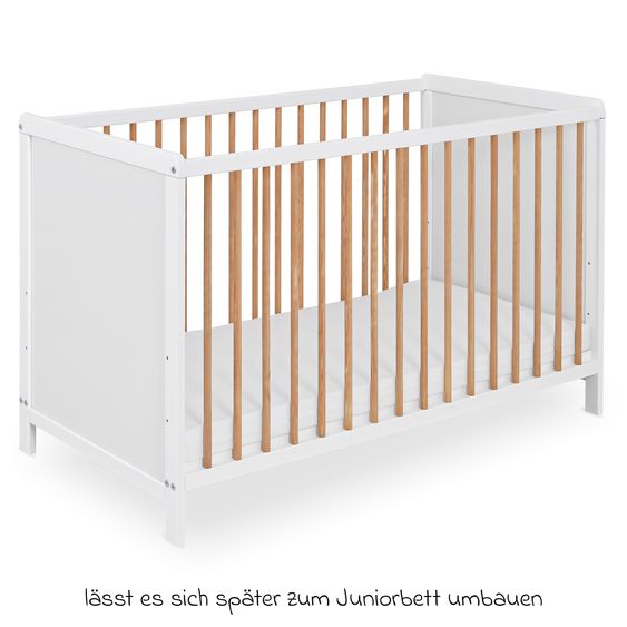 jonka Babybett und Kinderbett Finn 60 x 120 cm - Weiß Natur