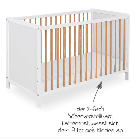 jonka Babybett und Kinderbett Finn 60 x 120 cm - Weiß Natur