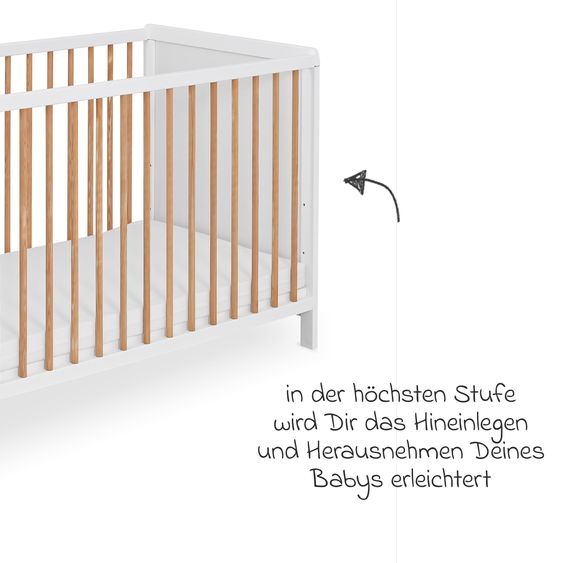 jonka Babybett und Kinderbett Finn 60 x 120 cm - Weiß Natur