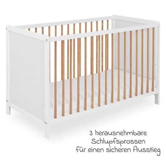 jonka Babybett und Kinderbett Finn 60 x 120 cm - Weiß Natur