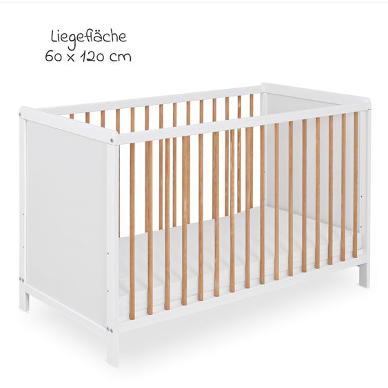 jonka Babybett und Kinderbett Finn 60 x 120 cm - Weiß Natur