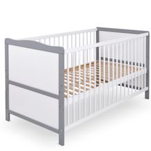 Babybett und Kinderbett Moritz 70 x 140 cm - Weiß Grau